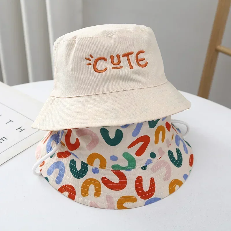 Double Sided Baby Bucket Hat Cute Letter Embroidered Children Boys Girls Fisherman Panama Cap Summer Outdoor Kids Sun Hat