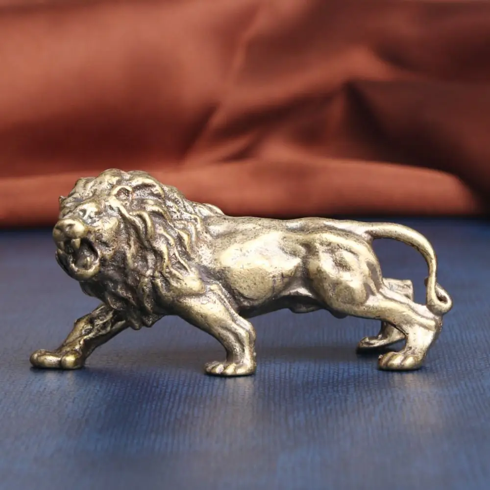 Easy to Clean Pure Copper Lion Statue Copperware Lion Shape Brass Lion Sculpture Small Antique Lion Ornaments Home Decor