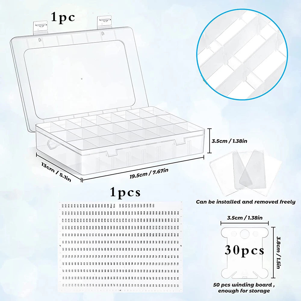 DIY haft Floss Organizer zestaw pudełek 24 Girds Cross Stitch Organizer Box & Floss numer naklejki i nici dentystyczne