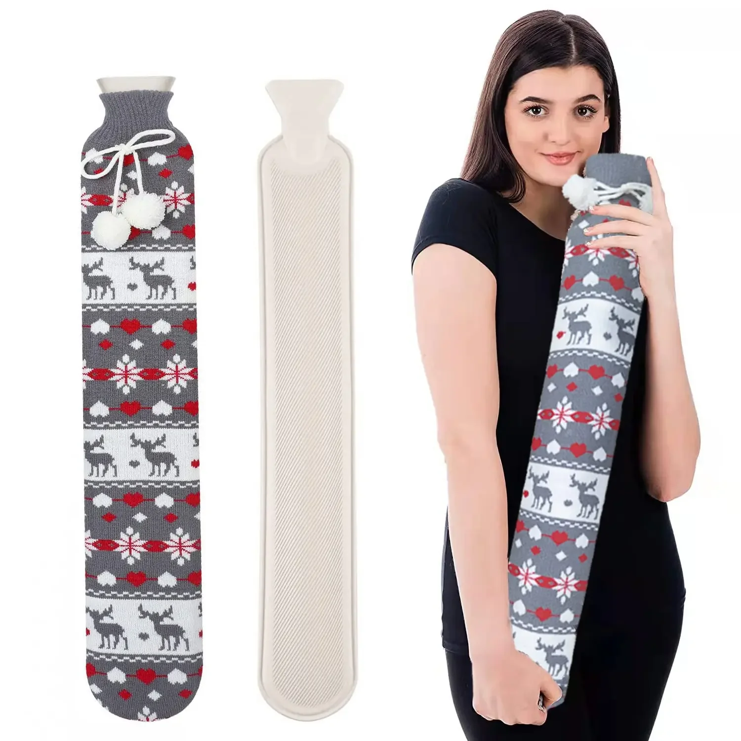 Hot Water Bottle Portable Cute Warm Belly Treasure Belt Protective Cover Hand Warmers Long Explosion-proof Hot Water Bottle