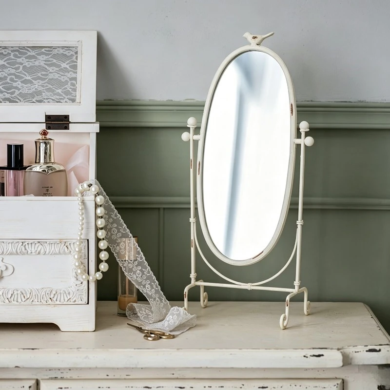 Vintage Makeup Mirror Tabletop Swivel Vanity Mirror Decorative Oval Desktop Cosmetic Mirrors Bedroom Dresser Table Home Decor
