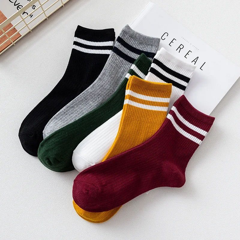 

10 Pairs/lot Women Man Cotton Ventilate Absorb Sweat White Middle Barrel Breathable Solid Color Streak Harajuku Casual Socks