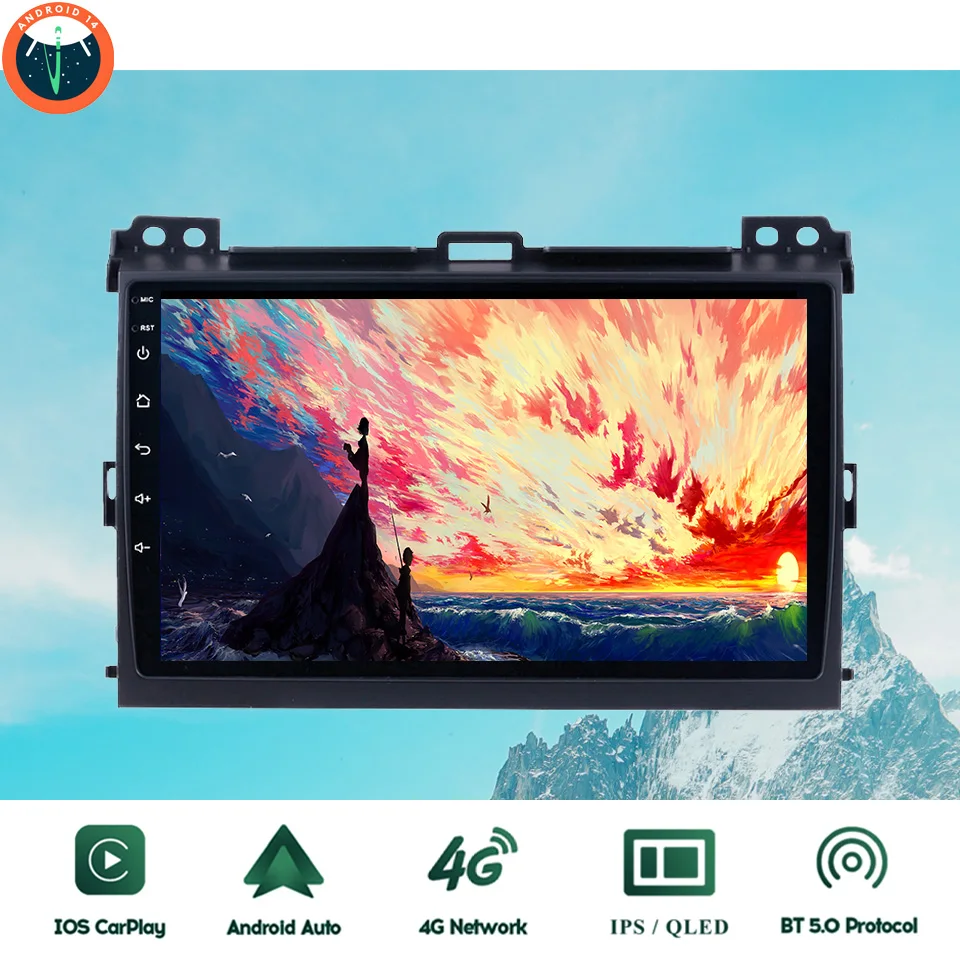 9'' QLED Android 14.0 Car Radio Stereo DVD GPS Navi Tape For Toyota Land Cruiser Prado 120 2002 - 2009 Carplay Auto 4G Sin WiFi