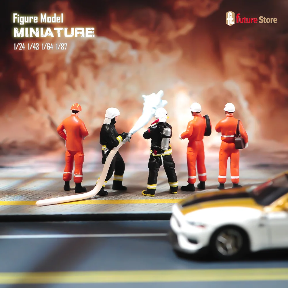 3D Print 1/87 1/64 1/43 1/24 1/18 Firefighters at the rescue site Scene Miniature Figure Diorama Model Mini Doll Creative Props