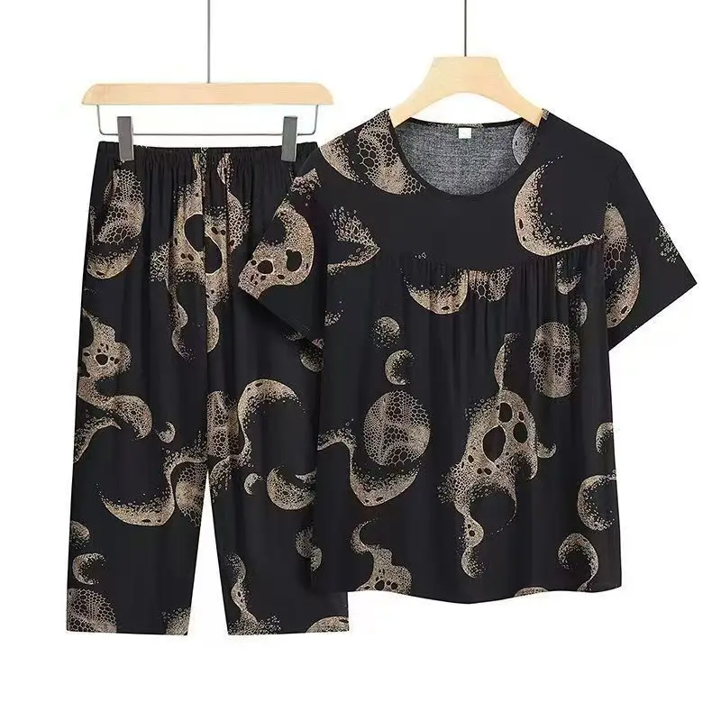 Sommer-Outfits: Lässiger Pyjama aus Eisseide, lockerer zweiteiliger Anzug in Übergröße mit kurzärmeligem Oberteil – Detail 11