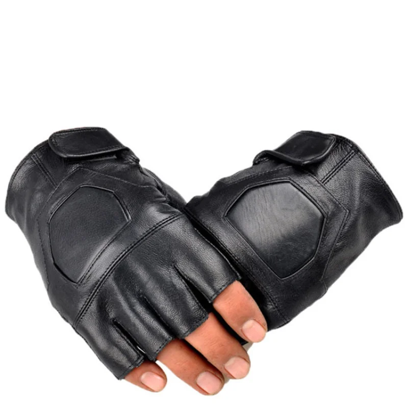 Minimalist Male Genuine Leather Gloves Man Semi-Finger Real Pure Sheep Skin Black Driving Riding Thin Mittens Cool Deri Eldiven