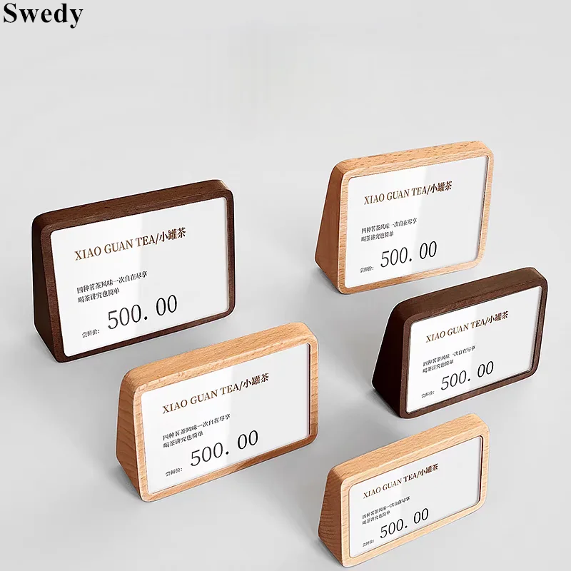 

90x54mm Wood Acrylic Sign Holder Display Stand Table Number Name Card Menu Holder Small Price Label Paper Holder