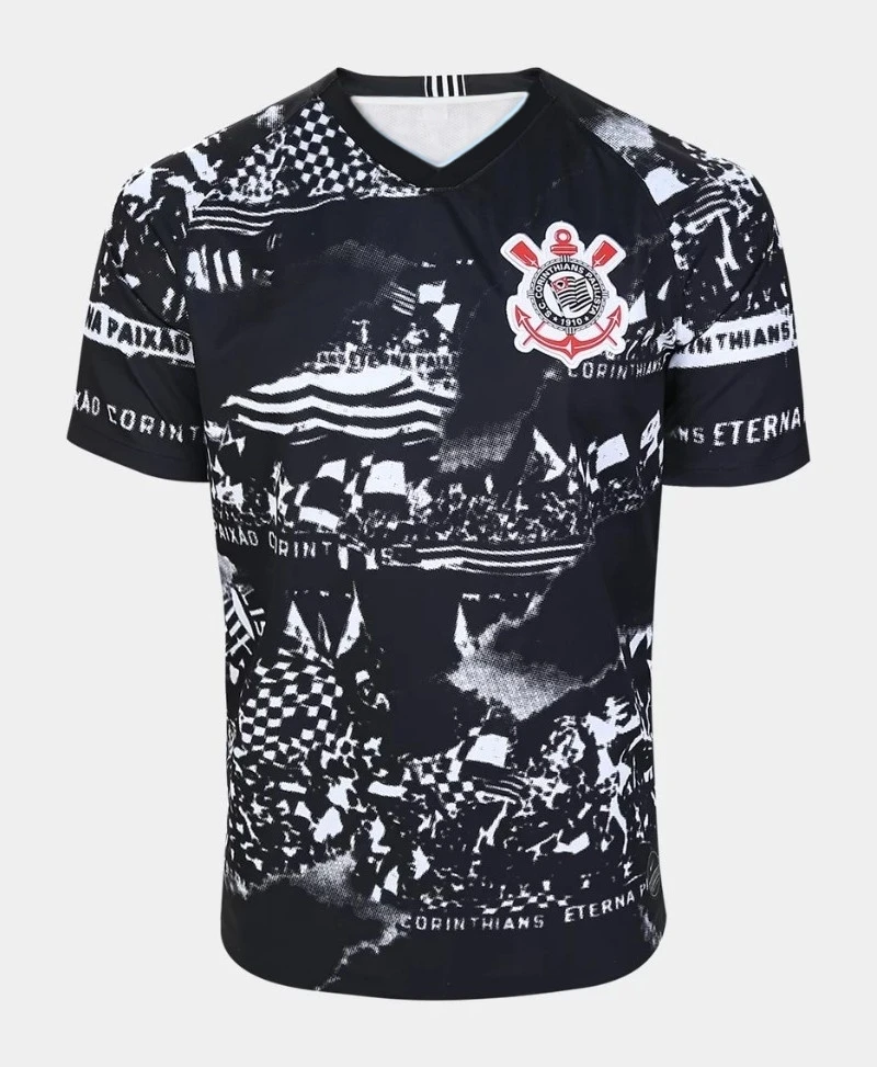 Classic Timão-style Special Soccer Jersey Adult V‑Neck Print Short Sleeve Brazil Corinthians City Fan Sport Football Shirt