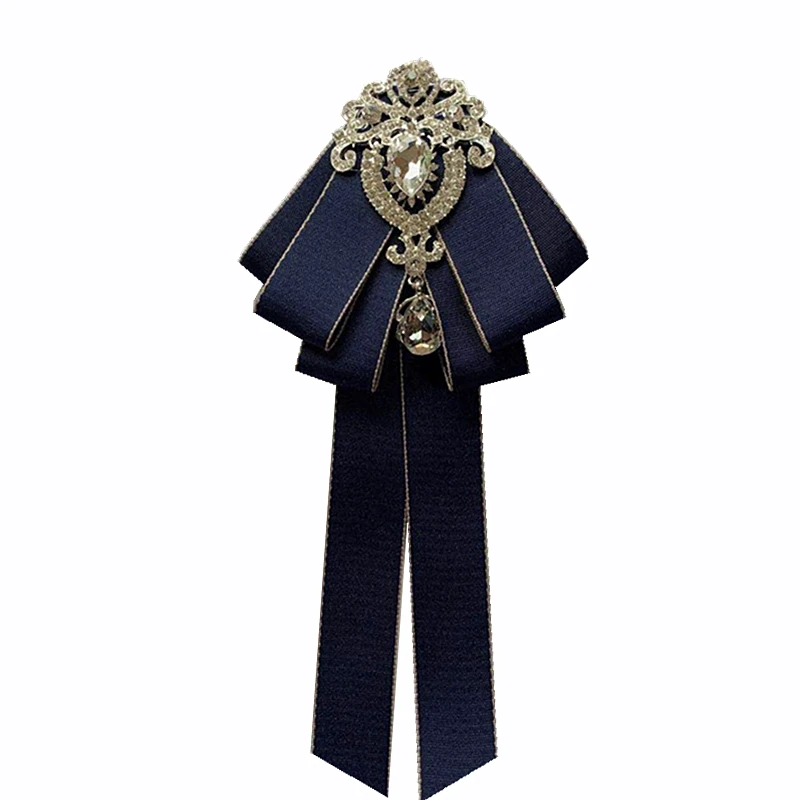 Classic Bow Tie for Women Retro Solid Fabric Ribbon Brooch Crystal Rhinestone White Shirts Collar Pin Men Boy Bowtie Accessories