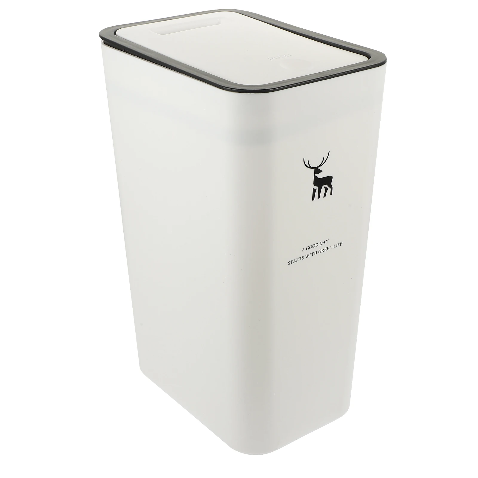 

Push Trash Can 10L WhitePrint Large Capacity Lid Kitchen Bathroom Slim Bin Narrow Garbage Bucket Safe Multipurpose Household