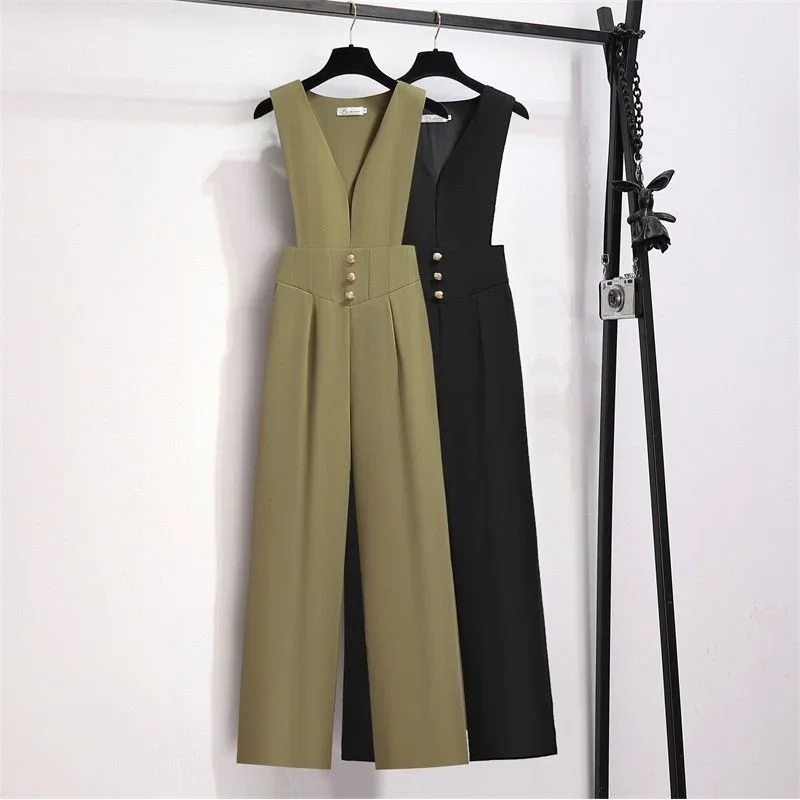 Jumpsuits Women Wide Leg High Waist Office Ladies Sleeveless Ins Fashion Solid All-match Classic Female Clothes New Arrival