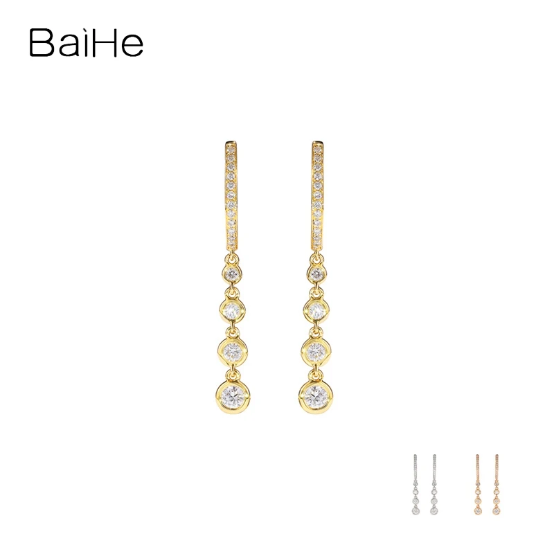 

Baihe Solid 14K Yellow Gold H/SI Natural Diamonds Long Clip Earrings For Women Wedding Engagement Trendy Fine Jewelry أقراط 귀걸이