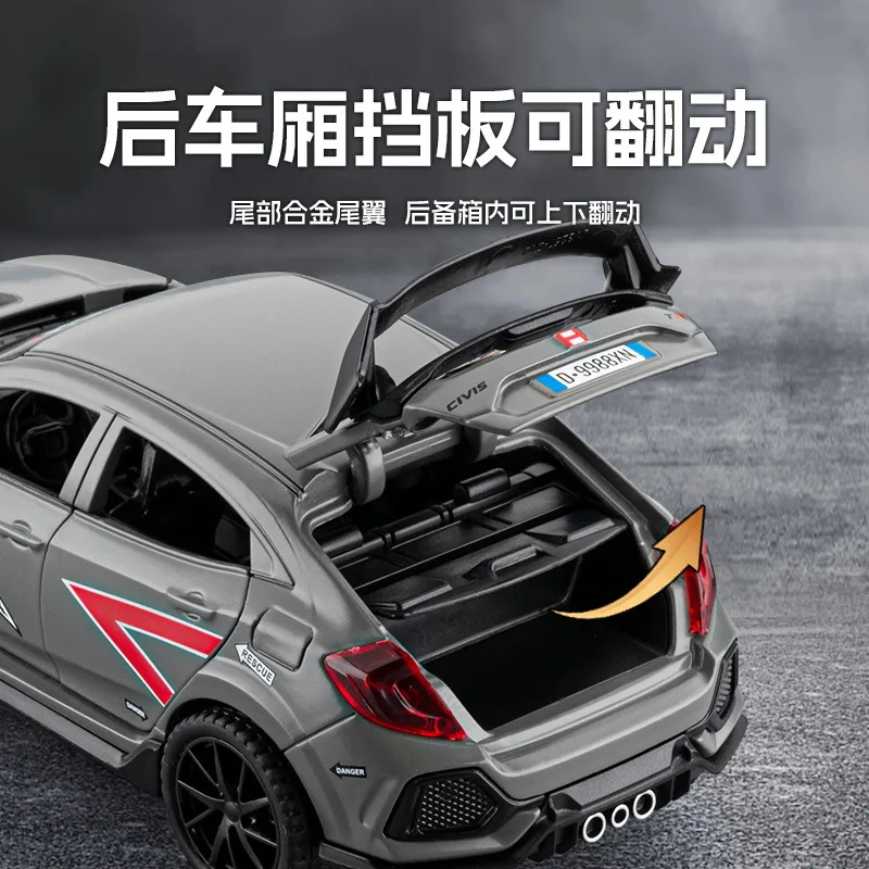 1:32 Civic Type-R Sportwagen Legering Model Geluid en Licht Trek kinderen Speelgoed Geschenken Diecast Speelgoed auto