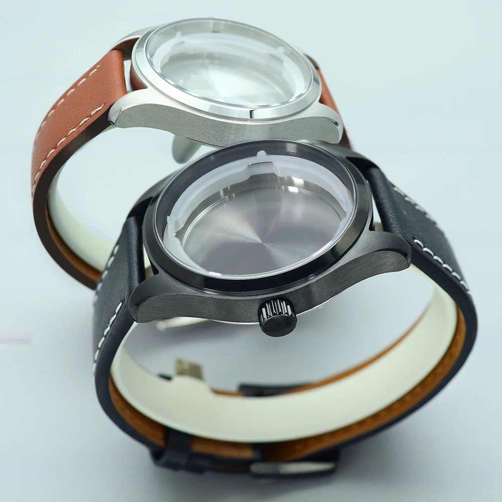 Nh35 40mm masculino 316l aço inoxidável casos de relógio pulseira de relógio de couro para nh35 nh36/34 movimento 33.6-34.3mm dial modificado aviador