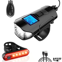 Bike Light Set,Bicycle Headlight with Horn and Speedometer Odometer,USB Rechargeable Bike Front Light and Tail Light