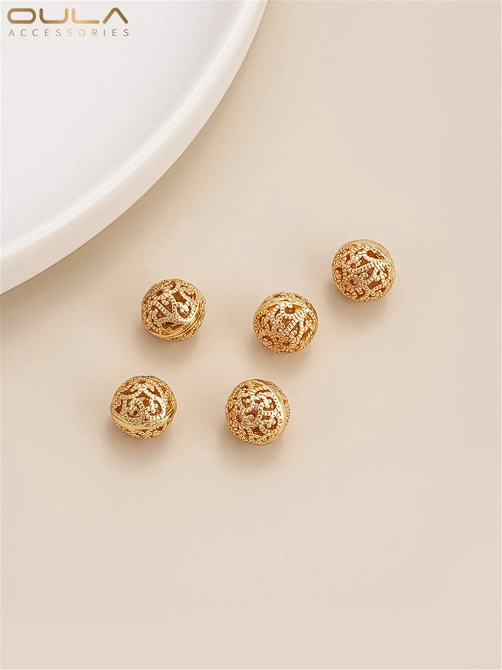 14K Gold Flower Balls Hanging Beads Hollow Out Round Ball Flower Beads DIY Handmade String Jewelry Pearl Necklace Accessories