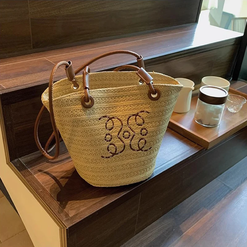 Summer Straw Bags for Women Hollow Raffia Crochet Beach Bags Rattan Woven Shoulder Bag Fashion Weaving Ladies Tote Handbags 2024