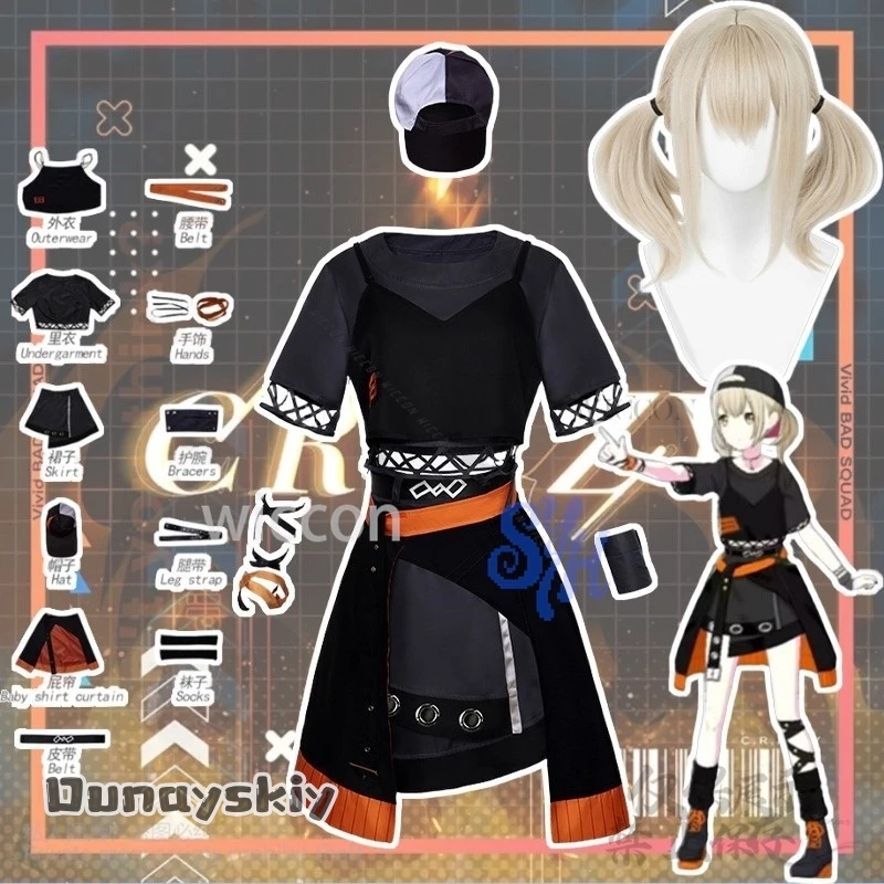 

Anime Game Project Sekai Colorful Stage Cosplay Azusawa Kohane Costume CR ZY Orange Punk Dress Lolita Hat Halloween 코스프레-