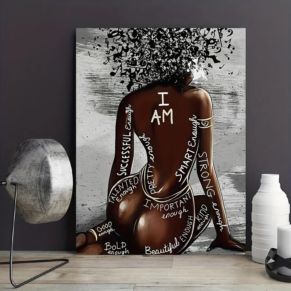 1pc I Am Black Woman Canvas Painting Afro Hair Music Poster, African Girl Wall Art Printed Living Room Bedroom Decor Unframed