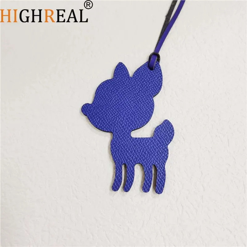 HIGHREAL Custom Made Luxury Genuine Leather Character Alphabet Large Headed Deer Keychain Women Bag Charm Backpack Pendant