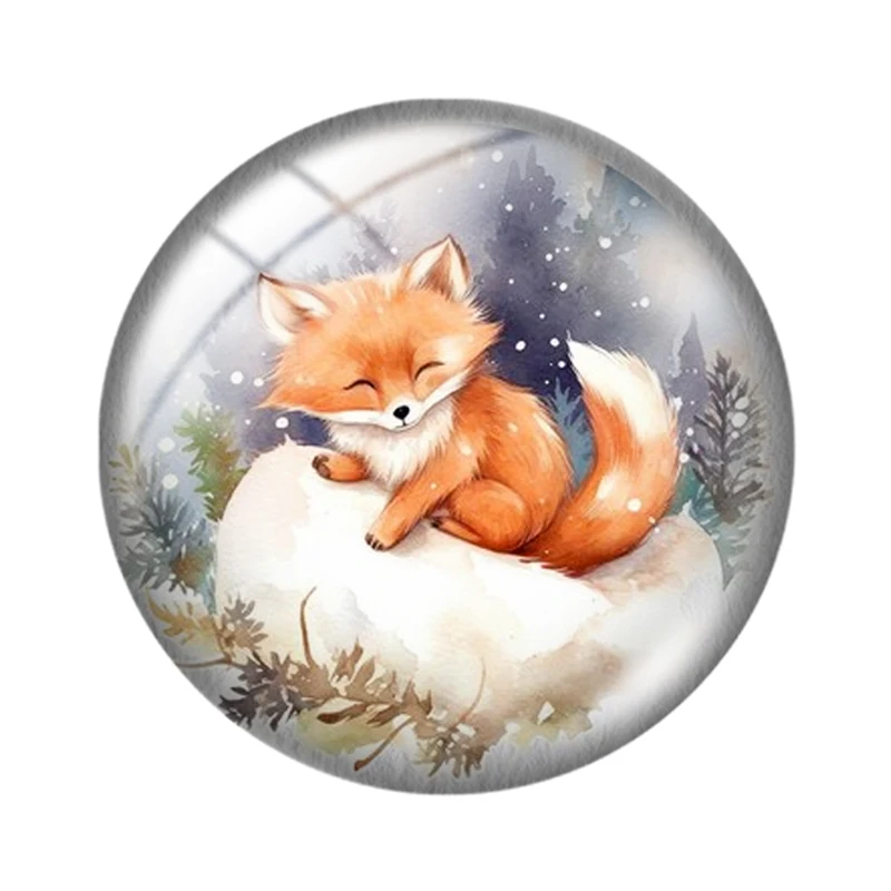 Watercolor  lovely and happy fox 10pcs 12mm/16mm/18mm/25mm Round Photo Glass Cabochon Demo Flat Back Making findings image 5