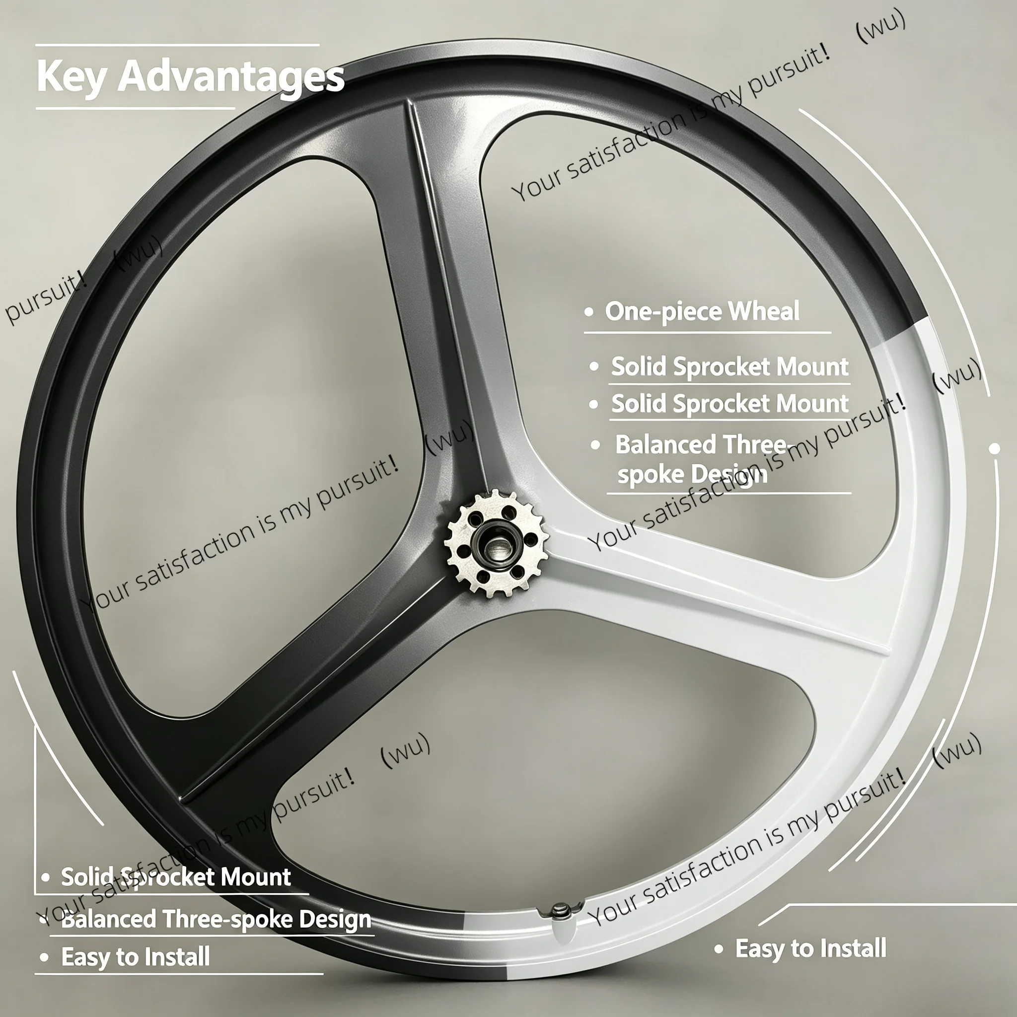 700C Fixed Gear Tri-spoke Integrated Wheel Set, Complete Front & Rear Wheels for Fixed Gear Bikes, Lightweight Cycling Parts