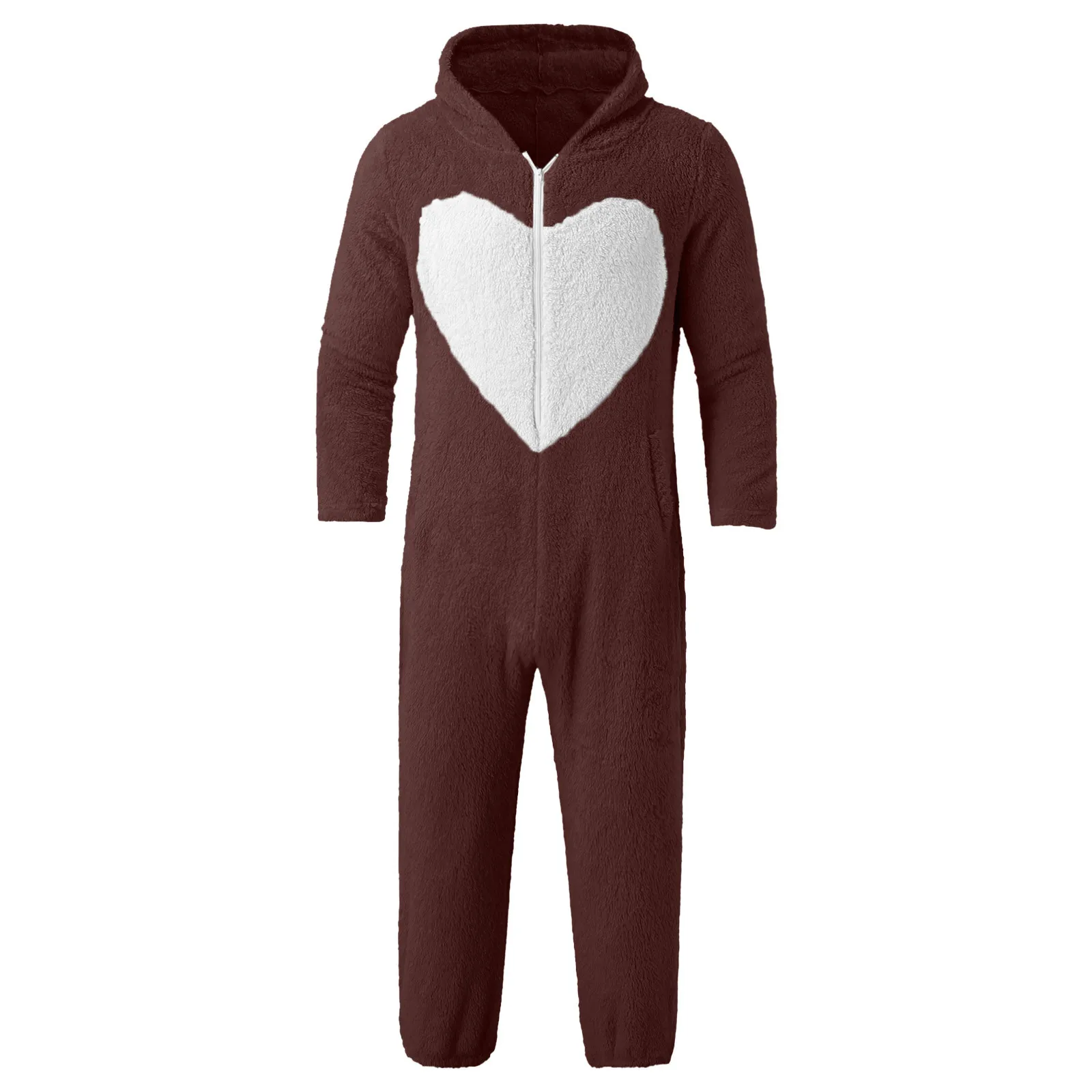 Adults Love Heart Zipper Onesies Winter Women Pajamas Jumpsuit Men Couple Costume Cosplay Flannel Sleepwear Pyjamas Homewear