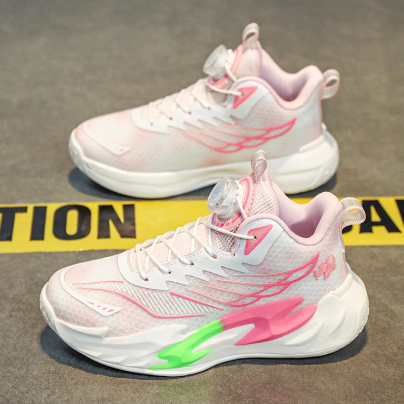 

Basketball Shoes for Boys New Rotating Buckle Training Comfortable Flat Trendy Basketball Shoes for Children Sportschuhe Kinder