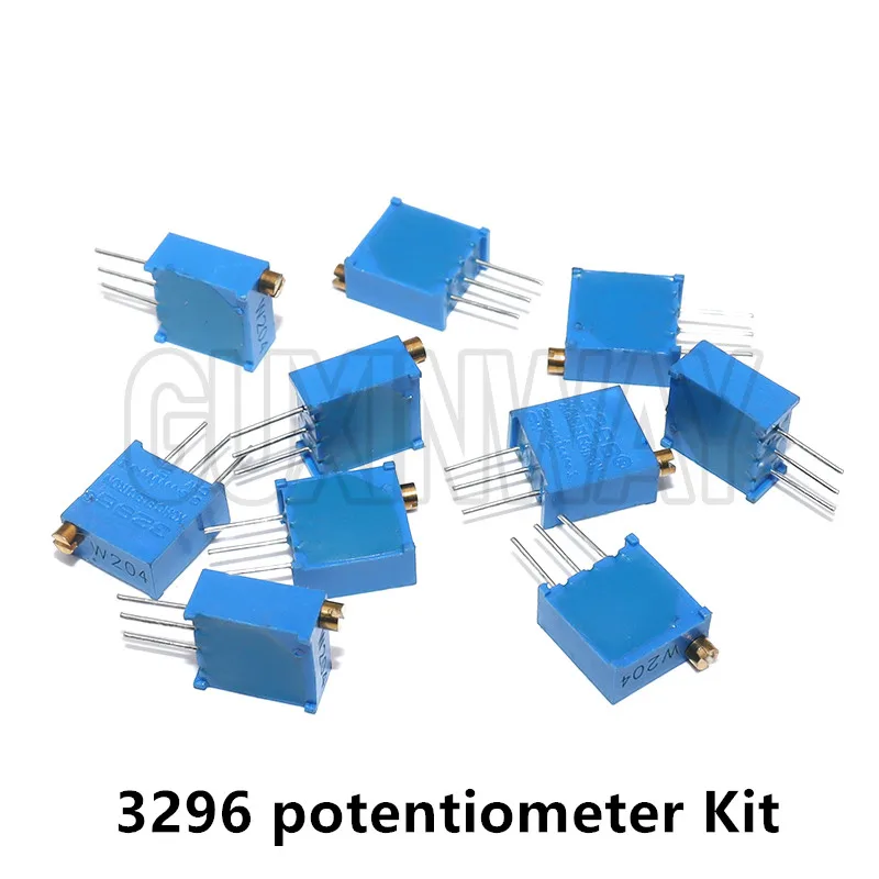 10 peças kit de potenciômetro 3296 de alta precisão 3296w resistor variável 100r -1m 200r 500r 1k 2k 5k 10k 20k 50k 100k 200k 500k