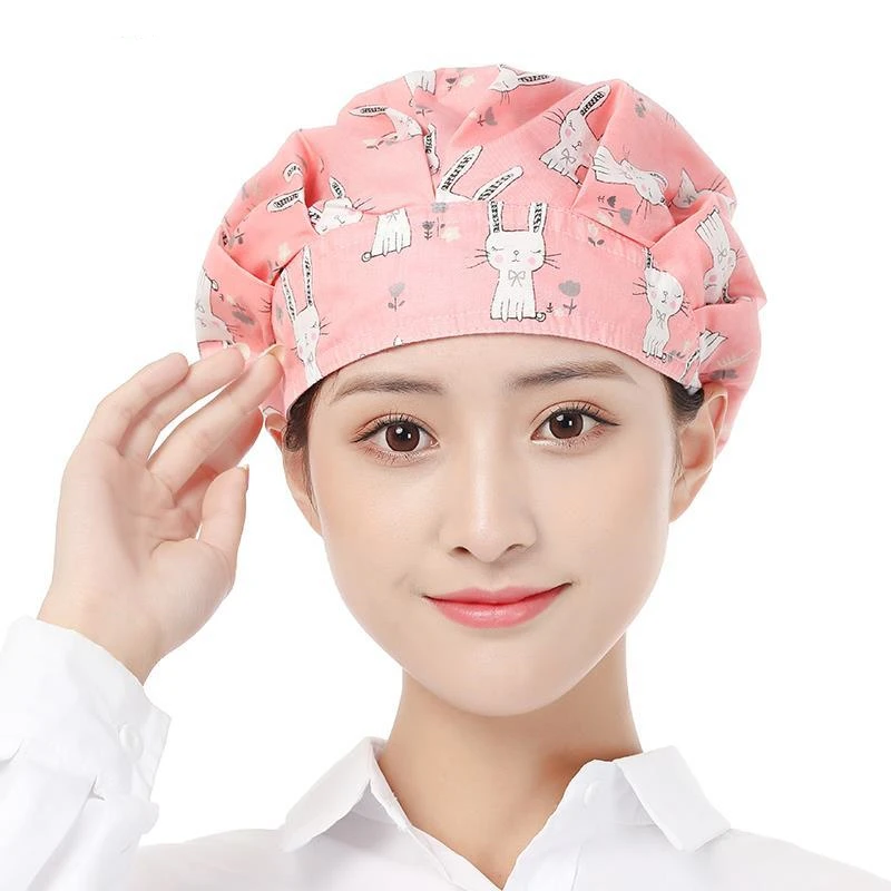 Gorro elástico transpirable para mujer, gorro de Chef de cocina con estampado para el cuidado de mascotas, gorro de trabajo para salón de Spa, accesorios