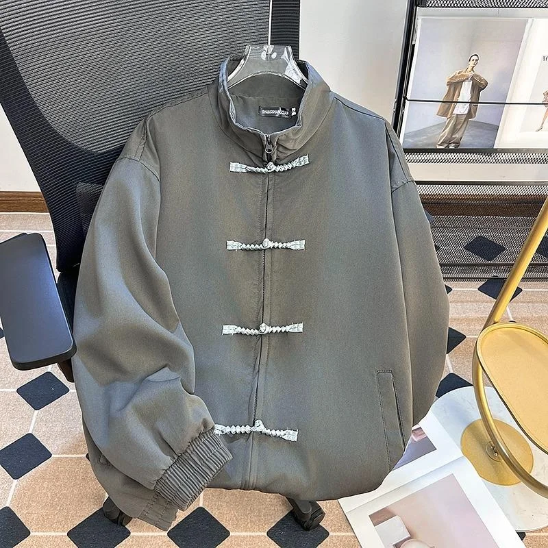 

Faionable Stand Collar Jaet for Men Autumn Winter Season Versatile Pure Color Button ort Sle Youthful Trendy Outerwear