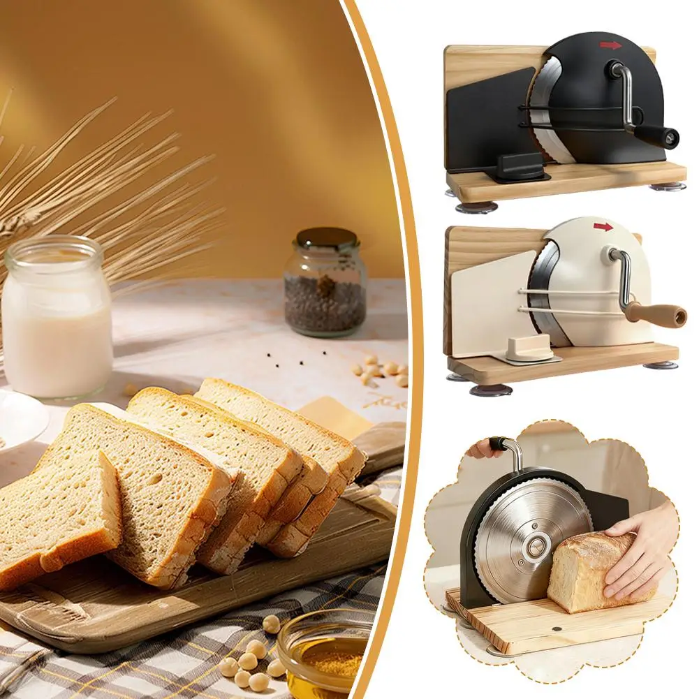 

Stainless Steel Blade Bread Slicing Cutter Adjustable Thickness Manual Bread Cutter Washable Hand Crank Kitchens Accessories