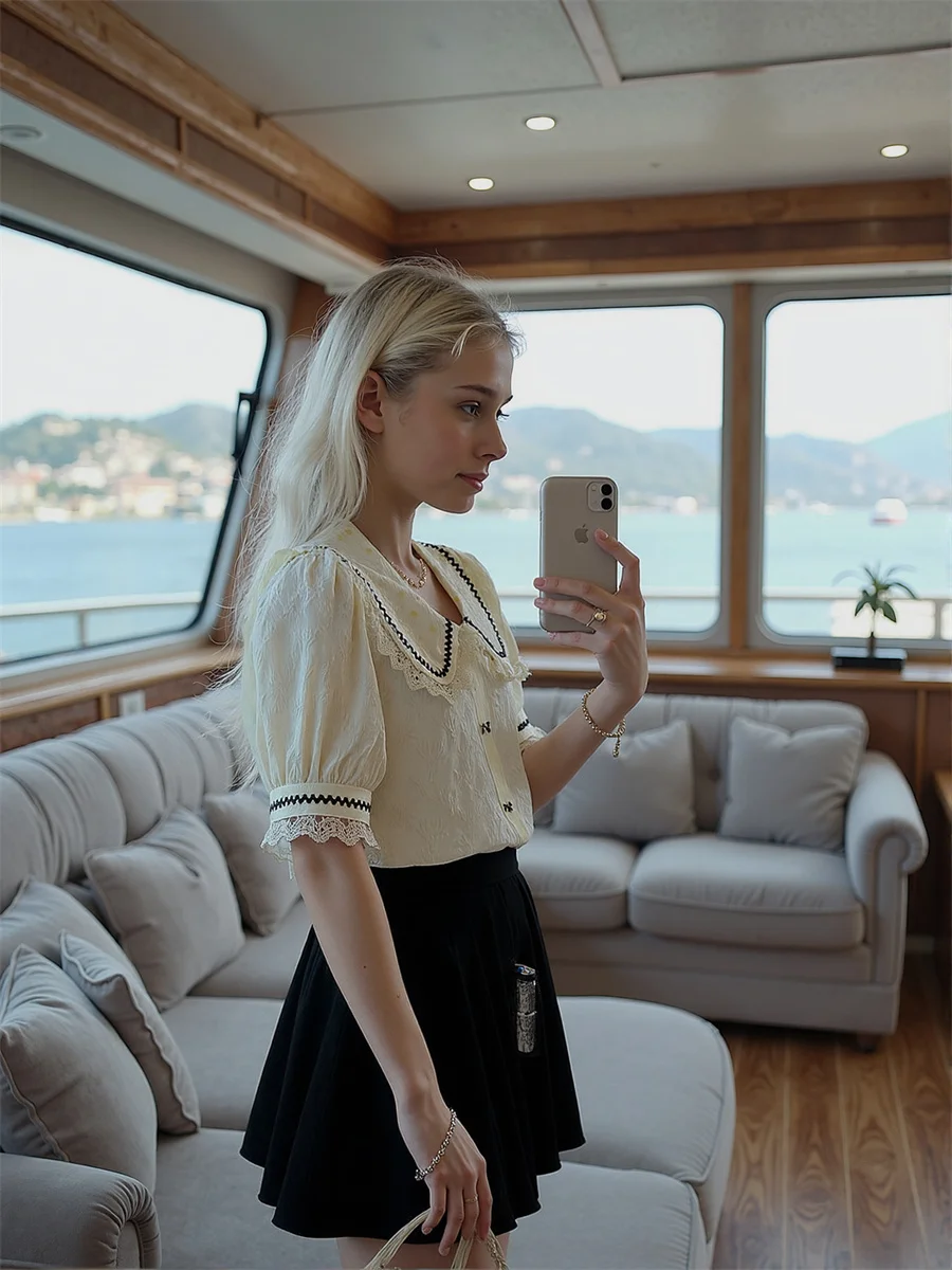 Süße Spitzenhemden Mädchen Blusen Kleidung für Frauen Winter abgeschnitten Western Ins lange Größen Single Rimming Minority gepolstert integriert