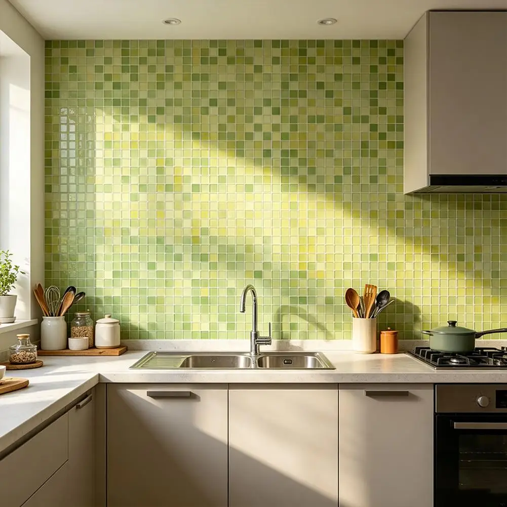 2Pcs 3D Mosaic Wall Tile Stickers Self Adhesive Retro Waterproof Oilproof Peel Stick Backsplash Decal Kitchen Bathroom
