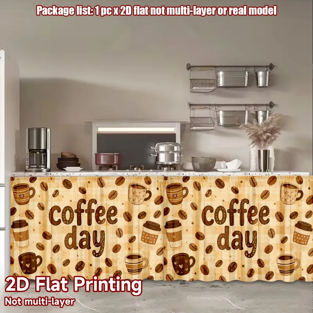 2D flat 1pc French romantic style Coffee Day Celebration Digital printing Rod-style wardrobe curtains, suitable for bedrooms,