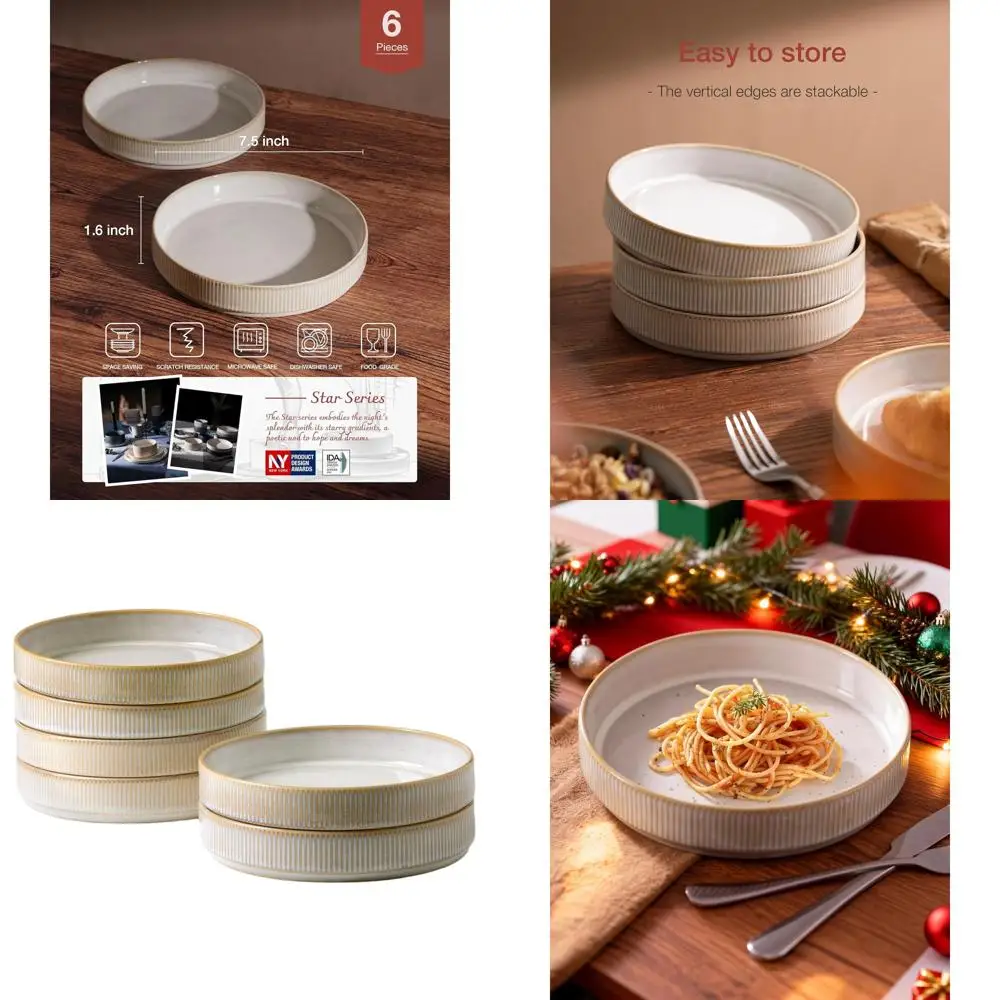 

Набор из 6 мисок для пасты и салатов, 7,5 дюймов, с двойной реактивной глазурью, штабелируемые, идеально подходят для подарков и праздничных мероприятий