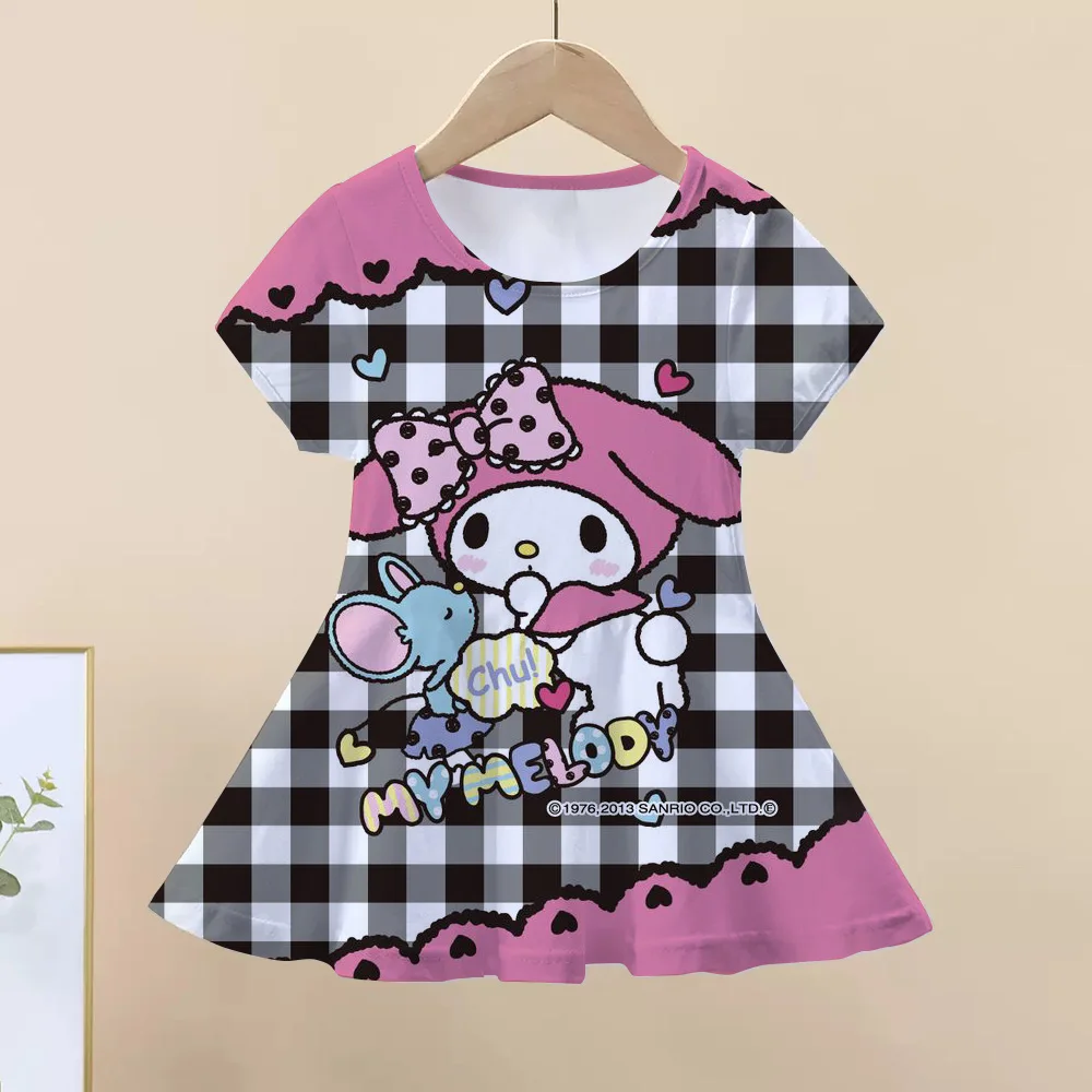 

Sanrio Hello Kitty с 3D принтом, модное милое платье с короткими рукавами и мультяшным узором, молодежная одежда для косплея, одежда Kuromi, милая одежда