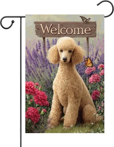 Poodle Welcomes Spring And Summer Garden Flag Double-Sided Lavender And, 12x18 XXQ