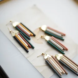 Pop Trendy Long Strips Polymer Clay Dangle Earrings Mix Colors Sporty Holiday Girls Women Accessories Jewelry