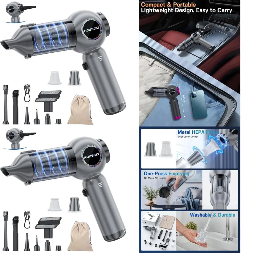 

Portable Cordless Hand Vacuum Cleaner, 25000Pa Power, 4-in-1 Air Duster & Blower, Rechargeable Mini Vacuum for Car, Office, Home