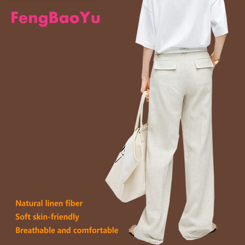 

Fengbaoyu Высококачественные женские брюки из 100% чистого льна, элегантные деловые брюки, модная роскошная женская одежда