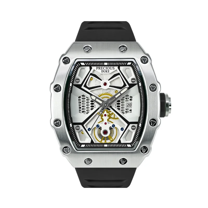 Quartz Watch for Men Barrel Shaped Watch Series 44mm Diameter 15mm Thickness Hollowed-out Dial with Luminous and Calendar 3ATM