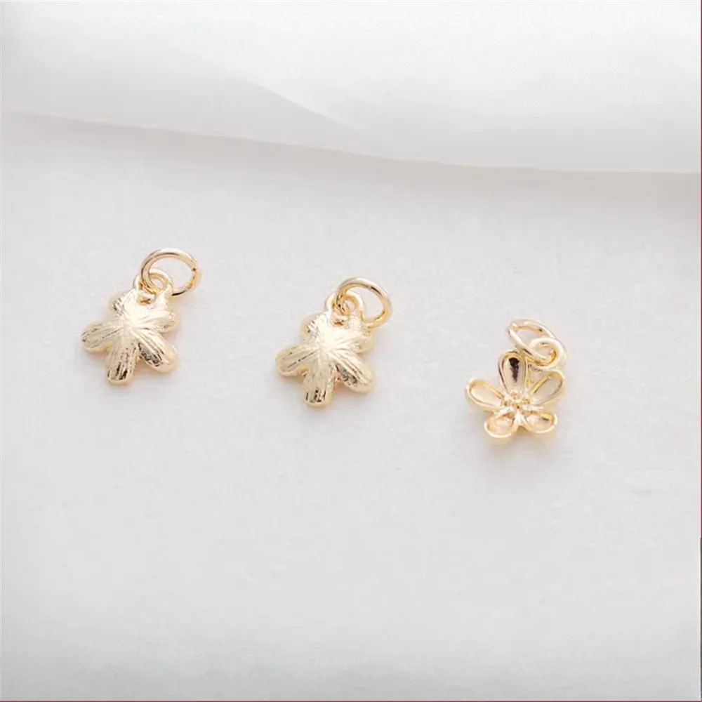 

14k Gold Color Retention Stripe Five-petal Flower 10mm Small Pendant Diy Bracelet Necklace Hanging Tag Earrings Charm Accessorie