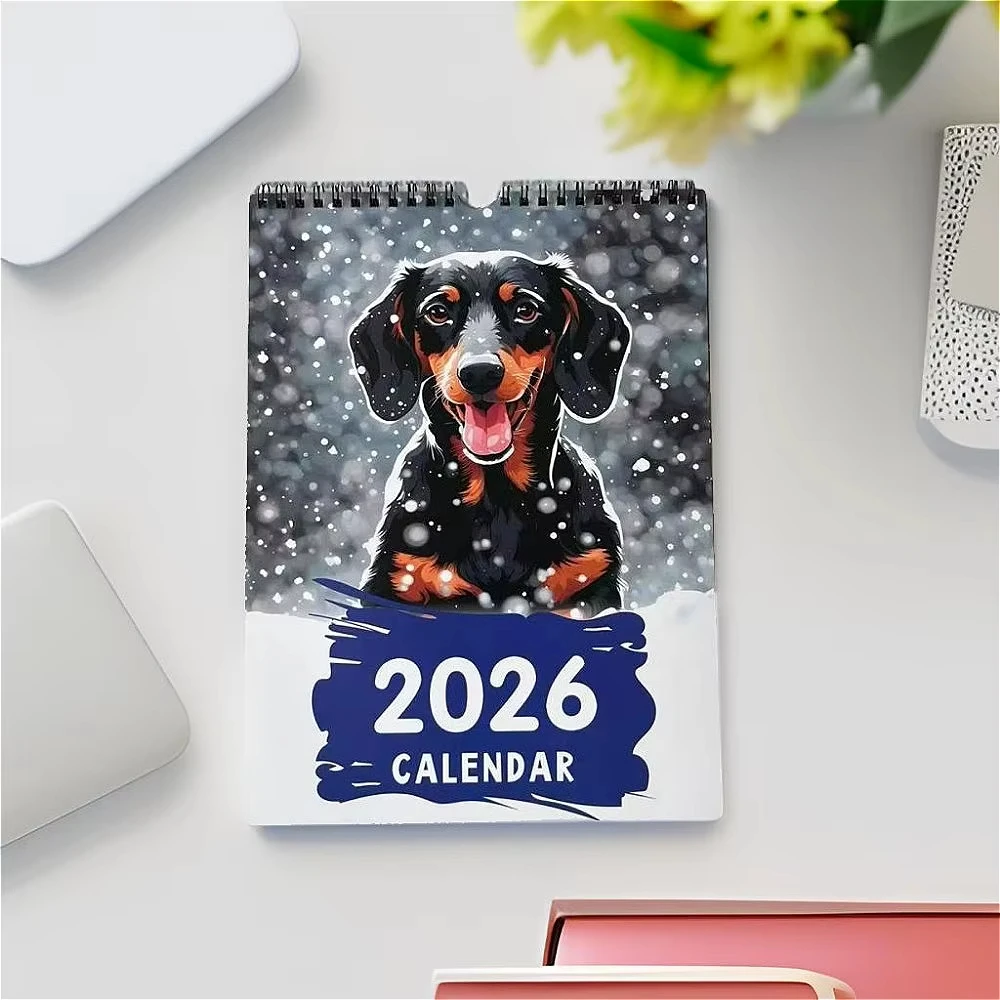 

Daily Weekly Monthly Planner 2026 Calendar Dachshund Pattern Paper Desktop Calendar Home Ornaments Hangable Wall Calendar