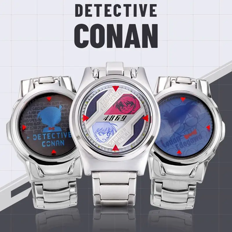 [Detective Conan] LASER Clamshell Anime Watch Waterproof Manga Role Watches Cosplay Cartoon Character Shinichi For Children Gift