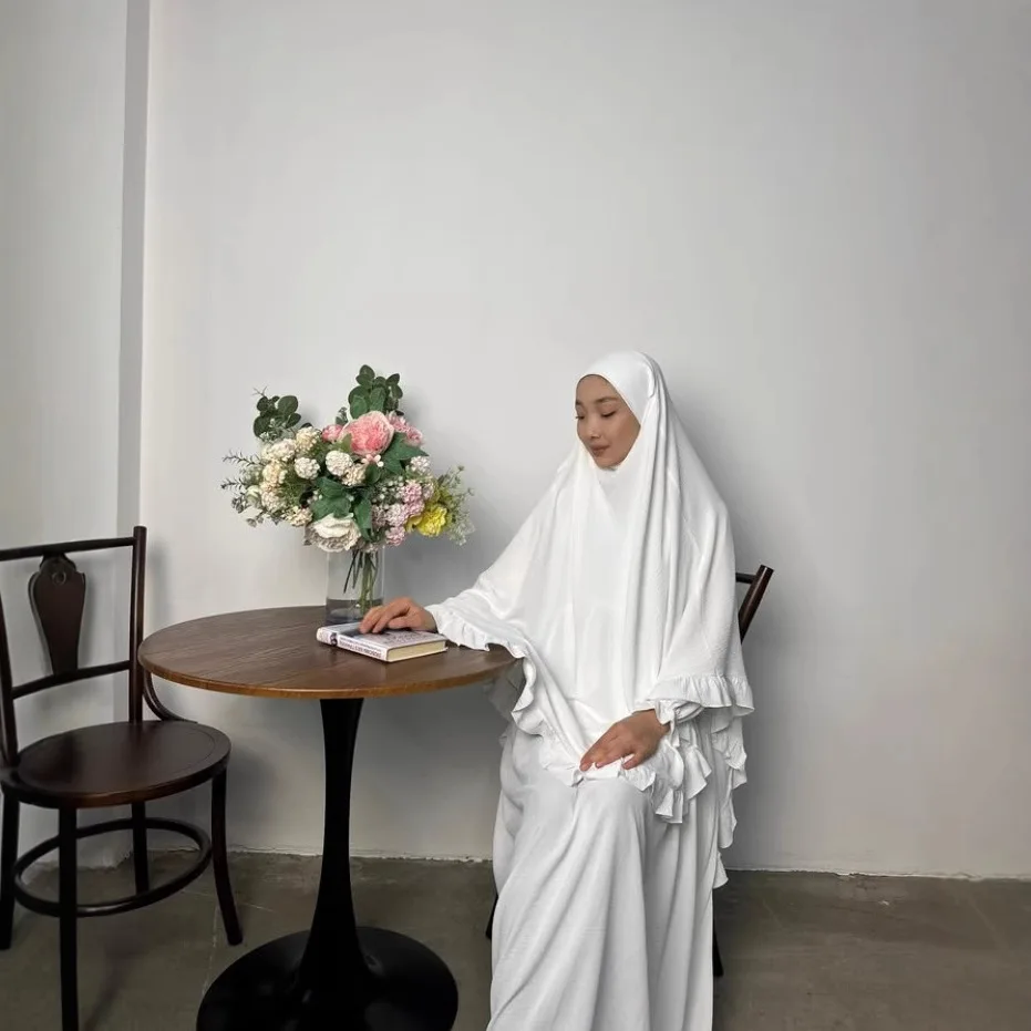 

Eid Prayer Garment Set Ramadan Islam Muslim Women Instant Hijab Khimar 2 Piece Jalabiya Djellaba Turkey Kaftan Abaya Dress Robe