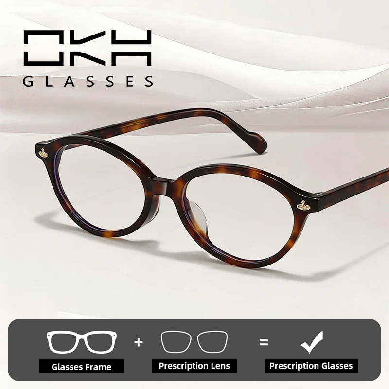

OKH корейский стиль, модная овальная оправа, мужские и женские очки для близорукости, черепаховые очки по рецепту, очки для чтения