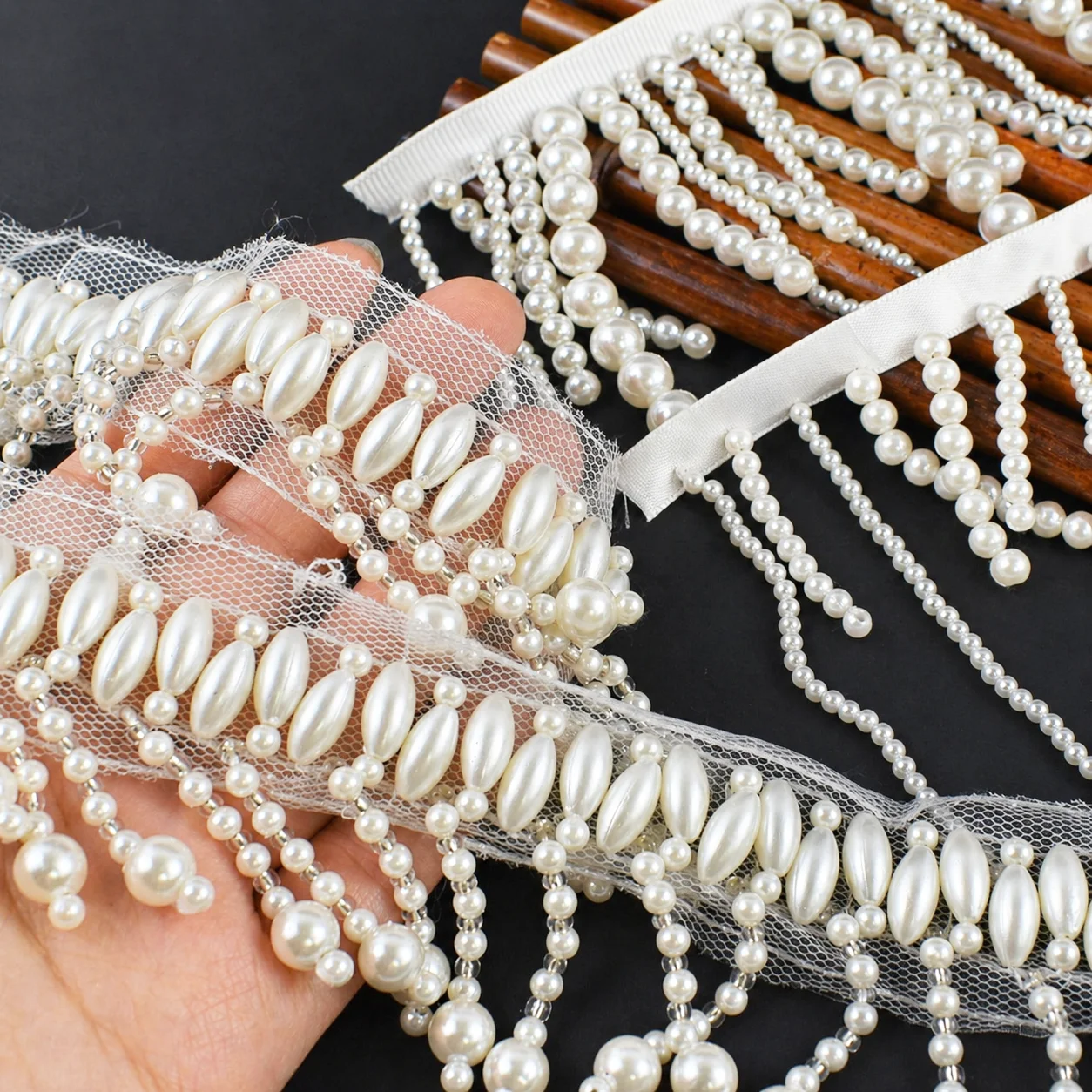

1/2Yards Clothes Pearl Beaded Tassel Fringe Bag Curtain Trim Ribbon Sofa Sewing Decor Trimming DIY Dress Accessories Supply