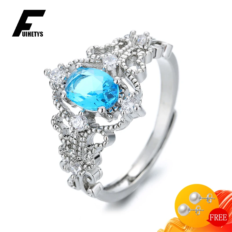 

FUIHETYS Women Rings 925 Silver Jewelry with Sapphire Zircon Gemstone Open Finger Ring for Wedding Party Bridal Gift Accessories