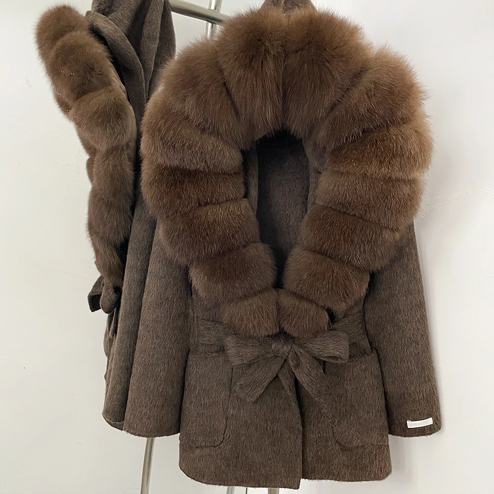 Women's Short Coat Women's Woolen Coat with Plush Fur Collar Belted Wrap Coat Cold Season Warm Layer Refined for Office Wear